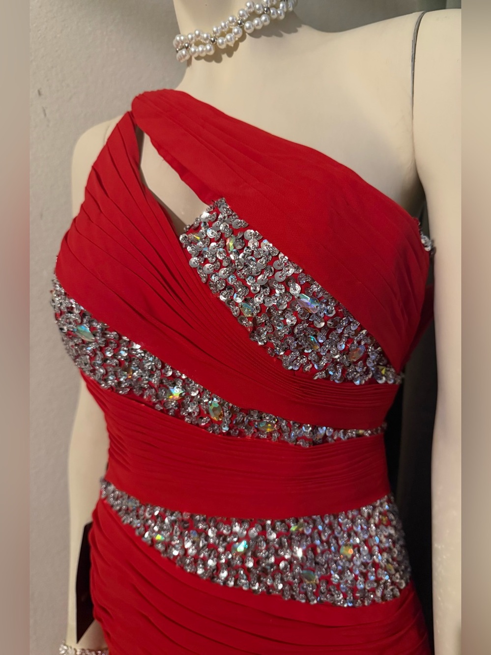 Scarlett One-Shoulder Evening Dress with Crystal Bands